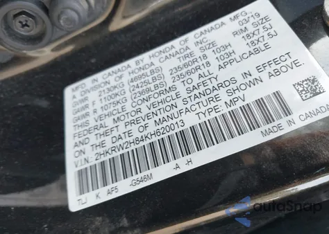 2019 Honda Cr-V Ex-L from USA, damaged, VIN 2HKRW2H84KH620013